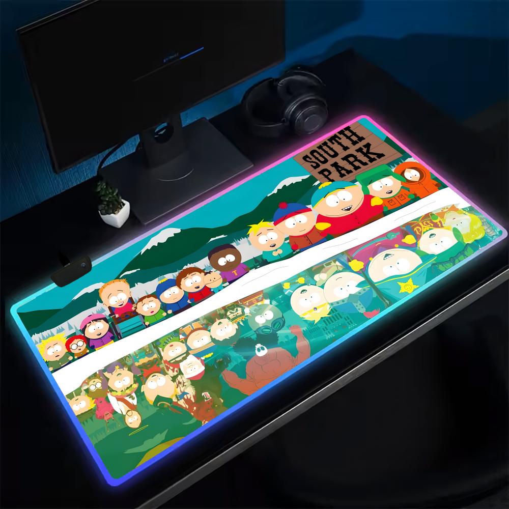 Rgb Mousepad - เซาท์พาร์กแผ่นรองเมาส์อะนิเมะแผ่นรองเมาส์สำหรับเล่นเกม LED แผ่นรองโต๊ะย้อนแสงยางเดสก์ท็อป XXL RGB โต๊ะเสื่อ