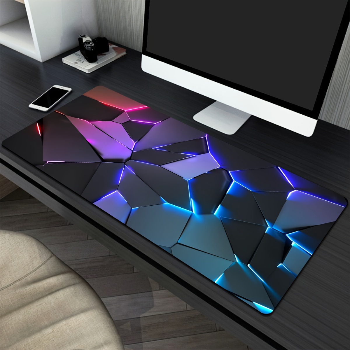 Rgb Mousepad - แผ่นรองเมาส์ลายเส้นเรขาคณิต RGB ขนาดใหญ่ 400x900 มม. แผ่นรองเล่นเกมสำหรับคอมพิวเตอร์