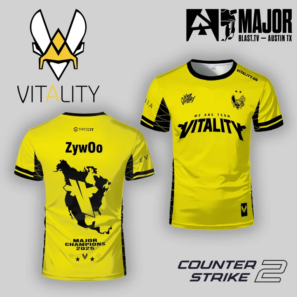 Pc Gaming Cs2 - เสื้อยืดทีมไวทาลิตี้ ซีเอส 2 เมเจอร์ แชมเปี้ยนส์สำหรับผู้ชายผู้หญิง, ZywOo