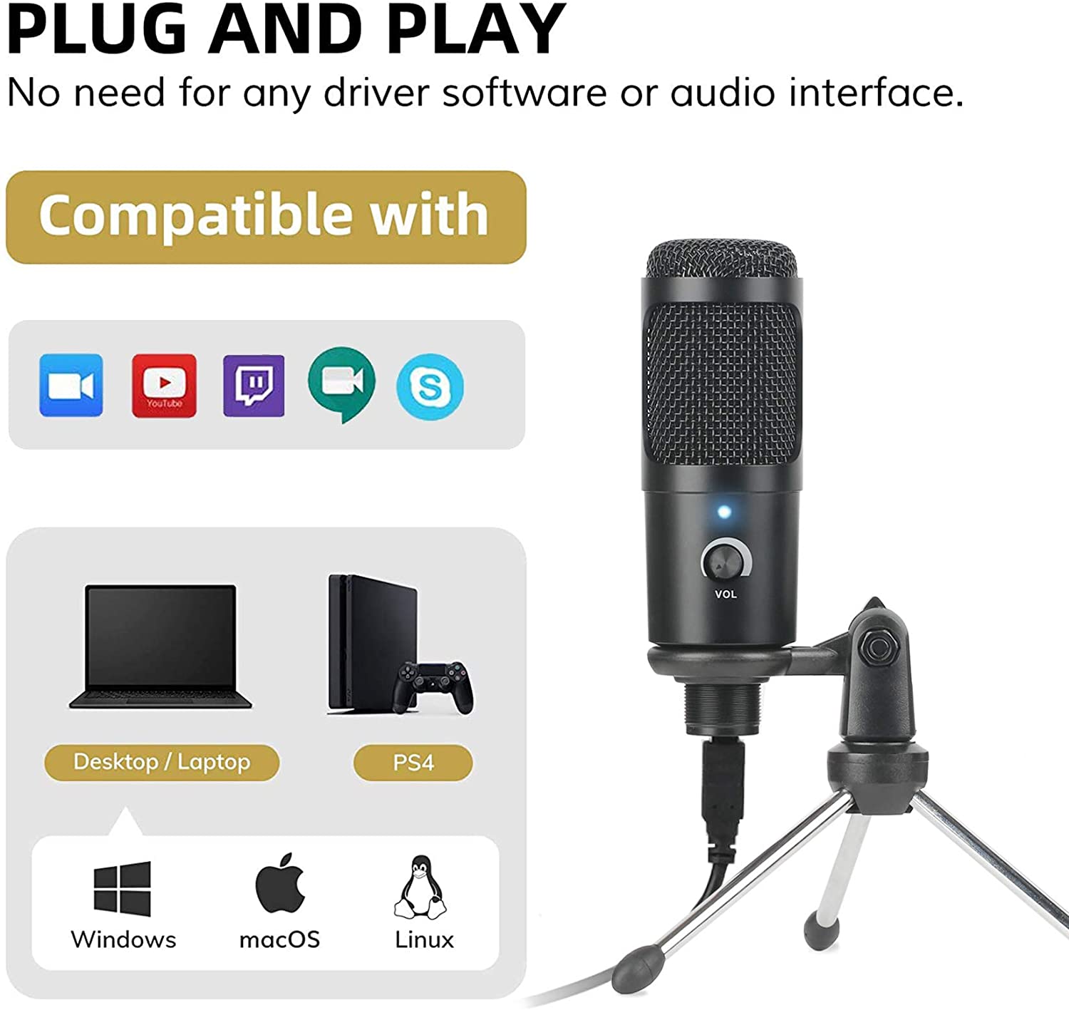 USB คอนเดนเซอร์ไมโครโฟนไมโครโฟ - Pc Gaming Youtuber บทวิจารณ์และราคา